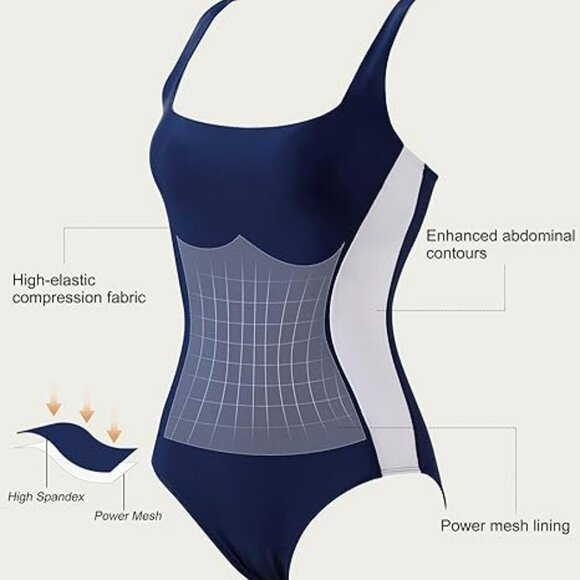 SUUKSESS One Piece Swimsuit for Women Slimming Tummy Control Square Neck - Picture 7 of 7